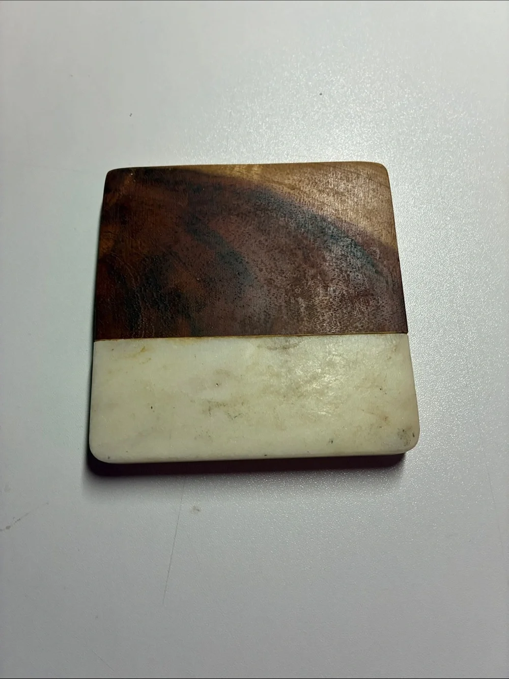 Wood and Marble Two-Tone Square Coaster - Brown and White